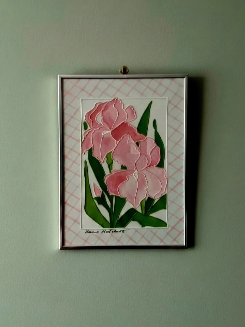 1970's Floral painting by Sharie Hatchett Bohlmann vibrant bouquet 9.5